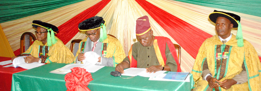 The Vice Chancellor, Pro Chancellor, Dean Faculty of Natural and Applied Sciences and the Registrar during the Convocation Lecture.